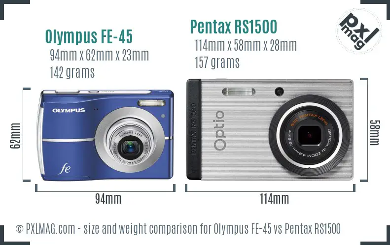 Olympus FE-45 vs Pentax RS1500 size comparison