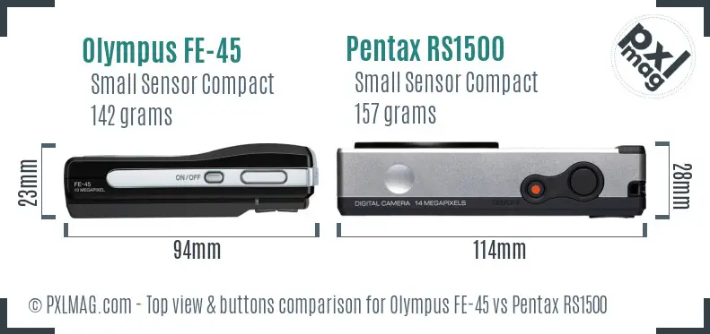 Olympus FE-45 vs Pentax RS1500 top view buttons comparison