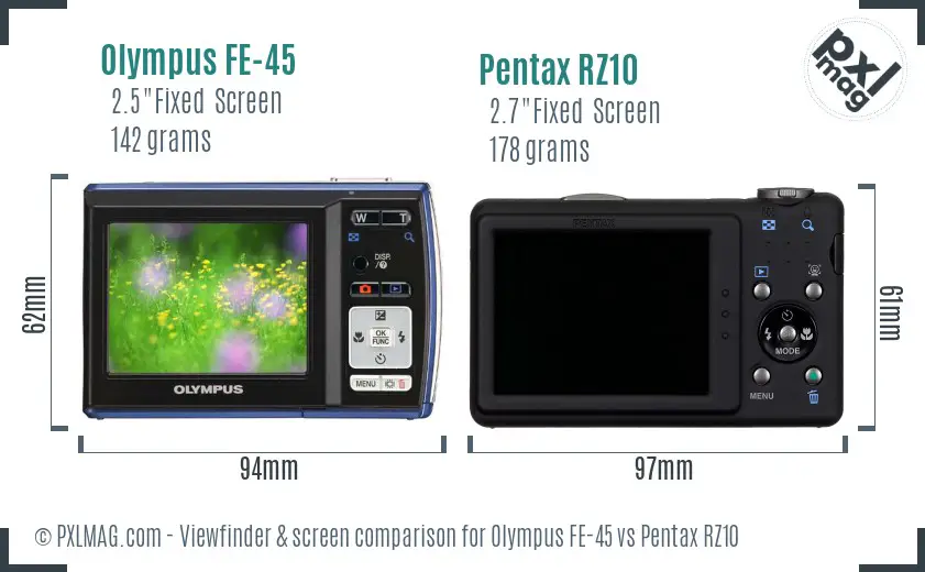 Olympus FE-45 vs Pentax RZ10 Screen and Viewfinder comparison