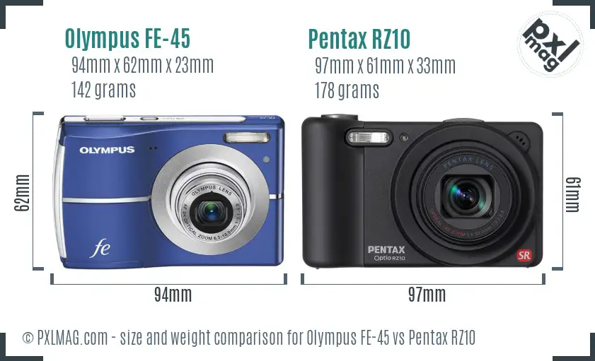 Olympus FE-45 vs Pentax RZ10 size comparison