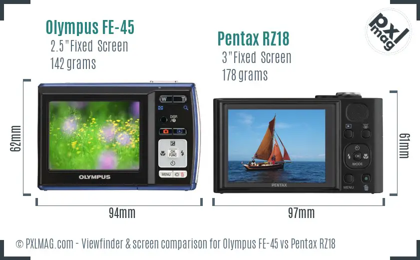 Olympus FE-45 vs Pentax RZ18 Screen and Viewfinder comparison