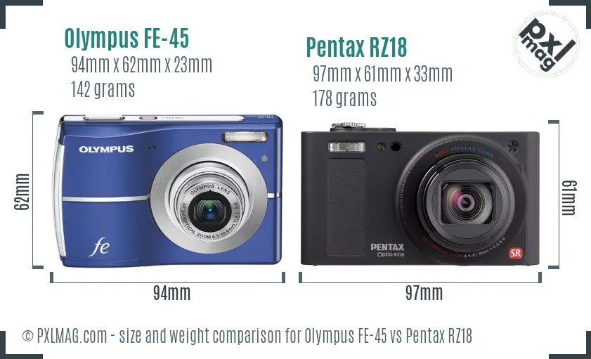 Olympus FE-45 vs Pentax RZ18 size comparison