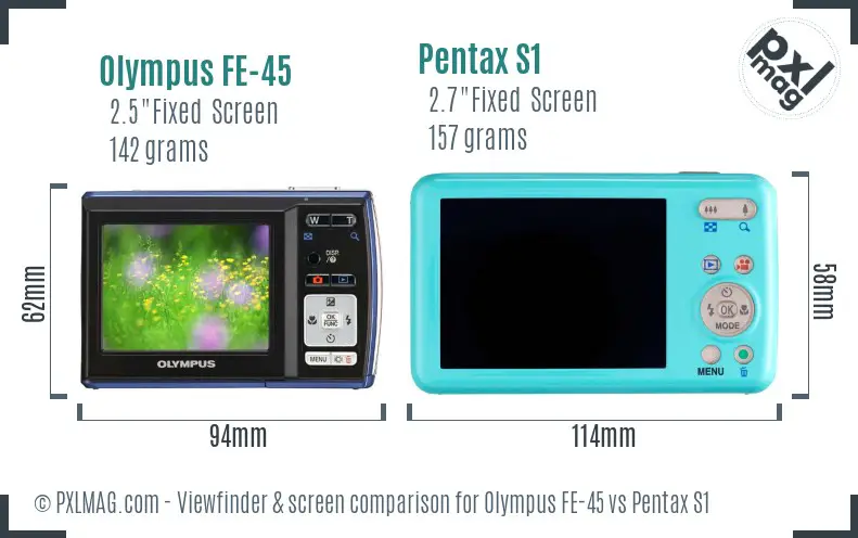 Olympus FE-45 vs Pentax S1 Screen and Viewfinder comparison