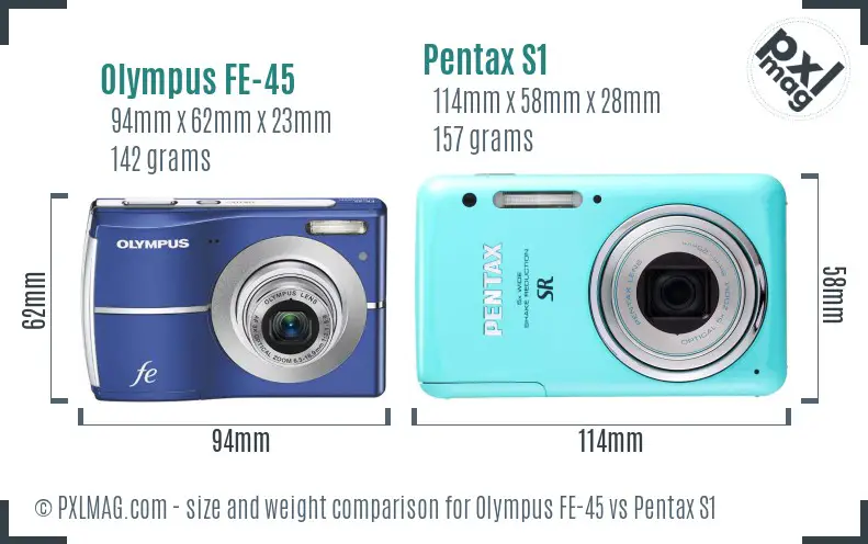 Olympus FE-45 vs Pentax S1 size comparison