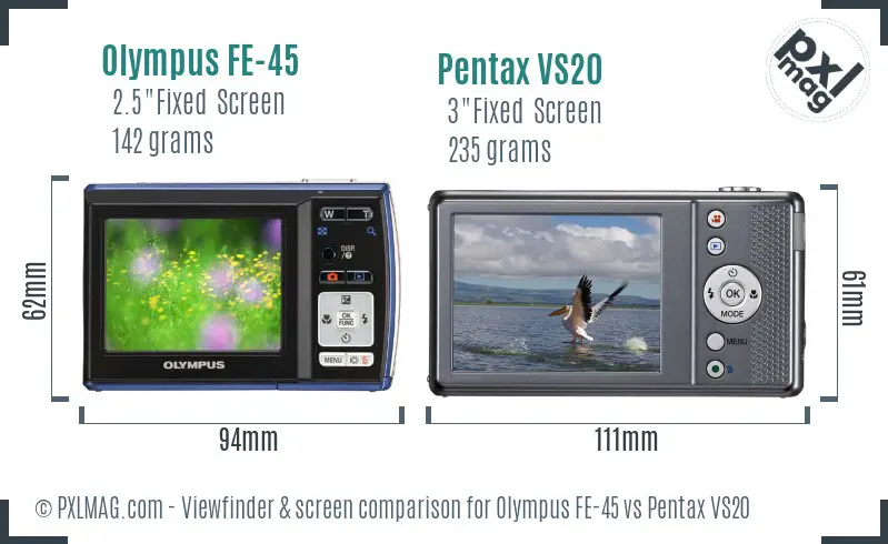 Olympus FE-45 vs Pentax VS20 Screen and Viewfinder comparison