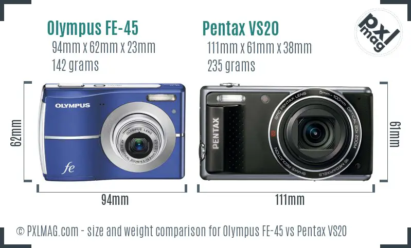 Olympus FE-45 vs Pentax VS20 size comparison