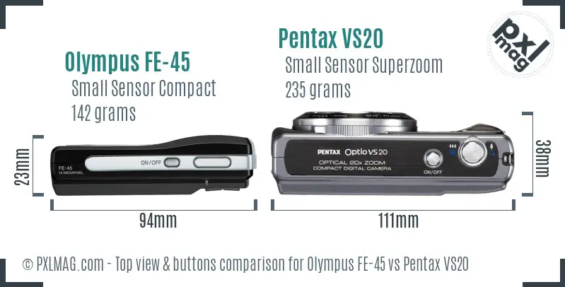 Olympus FE-45 vs Pentax VS20 top view buttons comparison