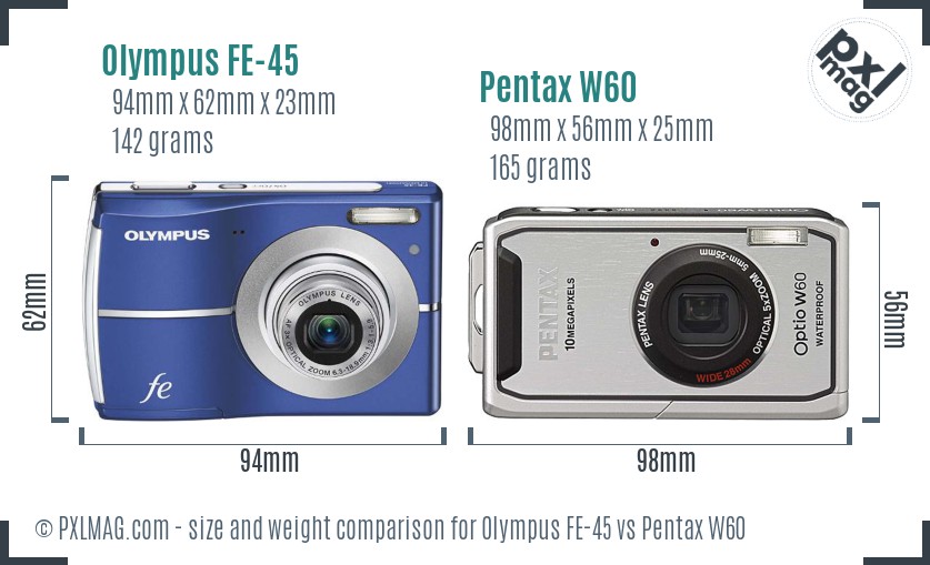 Olympus FE-45 vs Pentax W60 size comparison