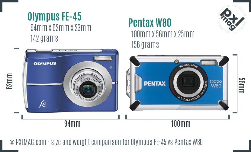 Olympus FE-45 vs Pentax W80 size comparison