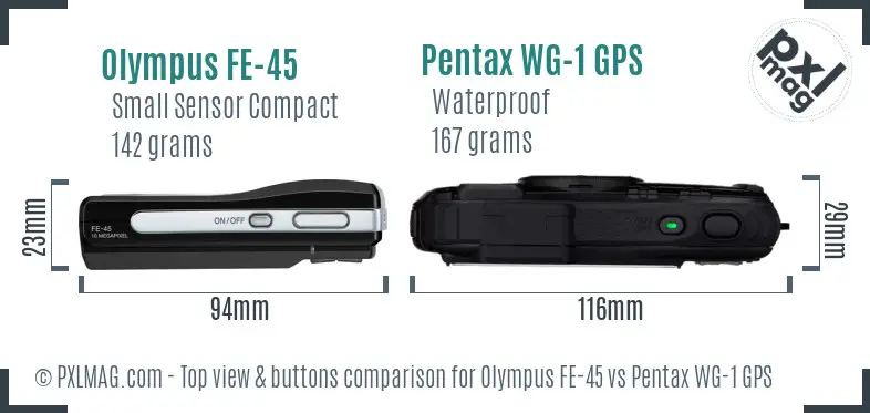Olympus FE-45 vs Pentax WG-1 GPS top view buttons comparison