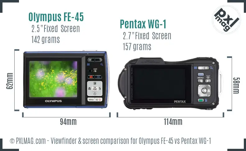 Olympus FE-45 vs Pentax WG-1 Screen and Viewfinder comparison