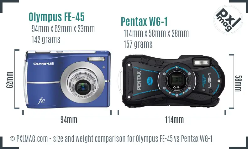 Olympus FE-45 vs Pentax WG-1 size comparison