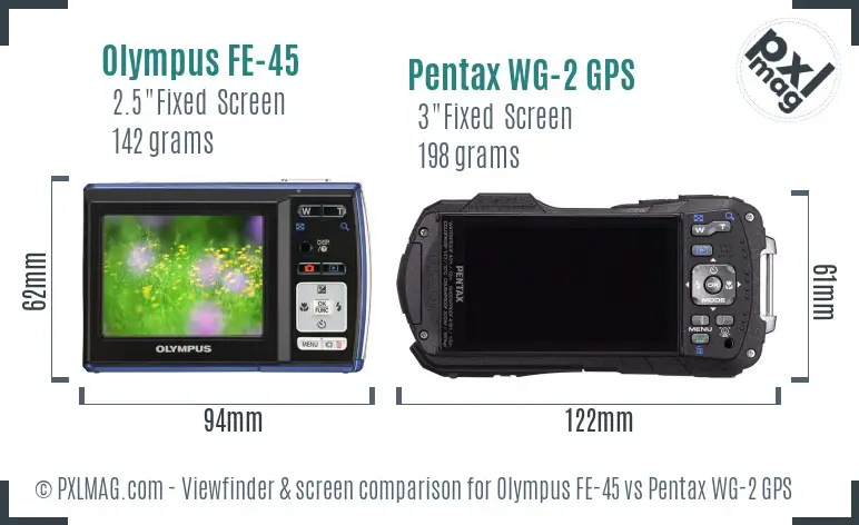 Olympus FE-45 vs Pentax WG-2 GPS Screen and Viewfinder comparison