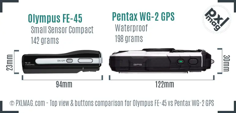 Olympus FE-45 vs Pentax WG-2 GPS top view buttons comparison