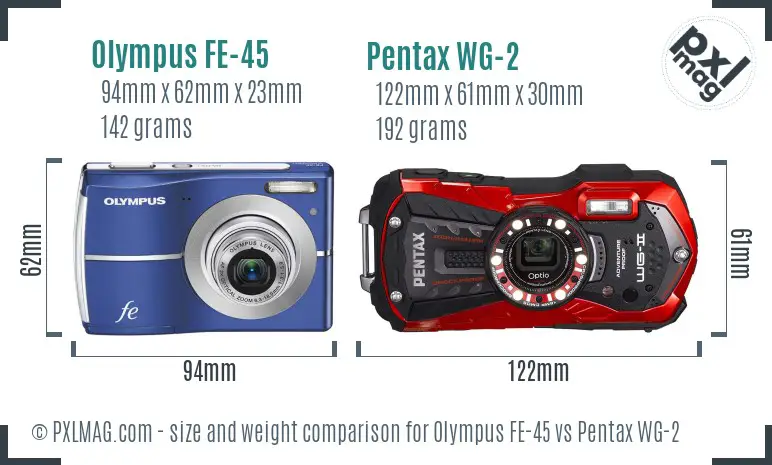 Olympus FE-45 vs Pentax WG-2 size comparison