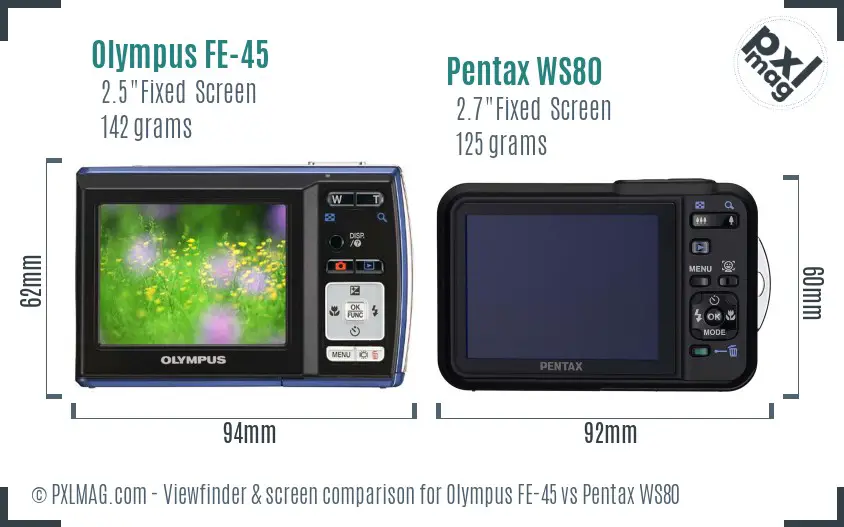 Olympus FE-45 vs Pentax WS80 Screen and Viewfinder comparison