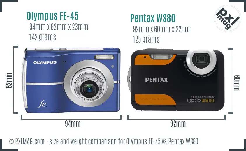 Olympus FE-45 vs Pentax WS80 size comparison