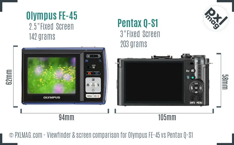 Olympus FE-45 vs Pentax Q-S1 Screen and Viewfinder comparison