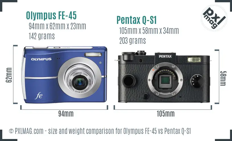 Olympus FE-45 vs Pentax Q-S1 size comparison