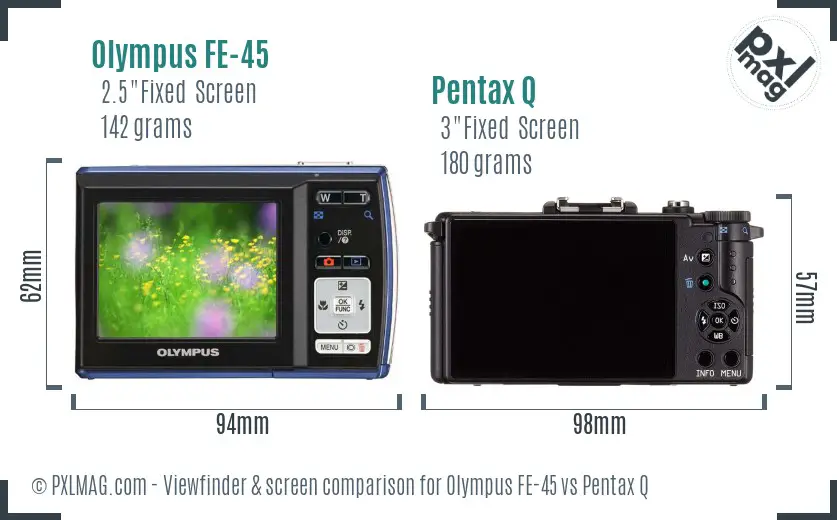 Olympus FE-45 vs Pentax Q Screen and Viewfinder comparison