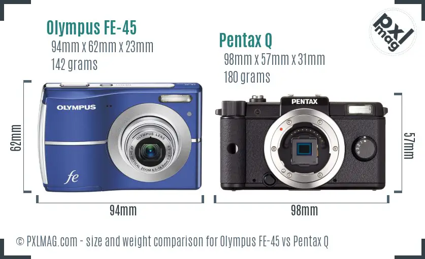 Olympus FE-45 vs Pentax Q size comparison