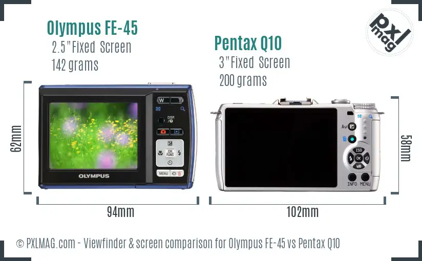 Olympus FE-45 vs Pentax Q10 Screen and Viewfinder comparison