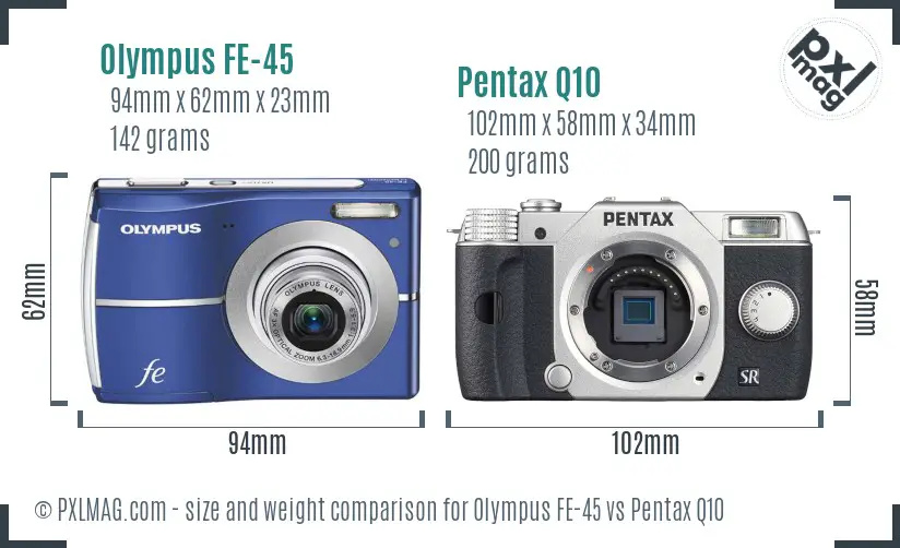 Olympus FE-45 vs Pentax Q10 size comparison