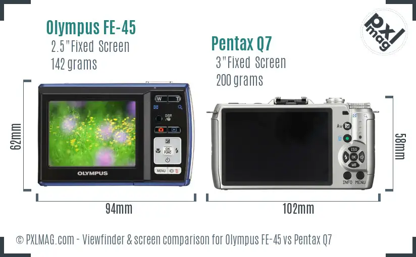 Olympus FE-45 vs Pentax Q7 Screen and Viewfinder comparison