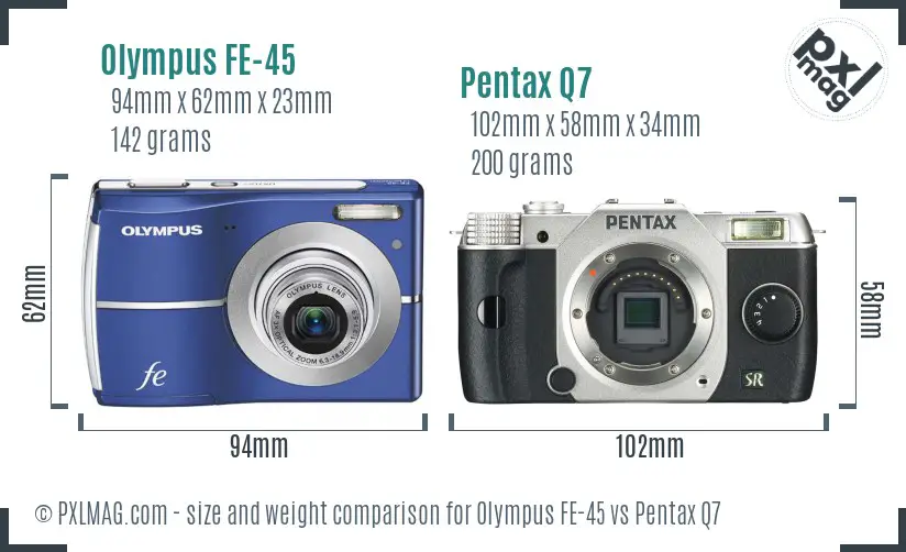 Olympus FE-45 vs Pentax Q7 size comparison