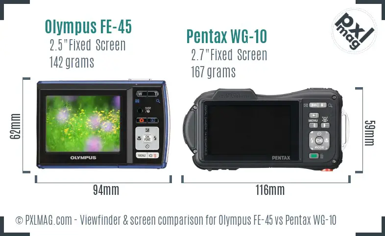 Olympus FE-45 vs Pentax WG-10 Screen and Viewfinder comparison