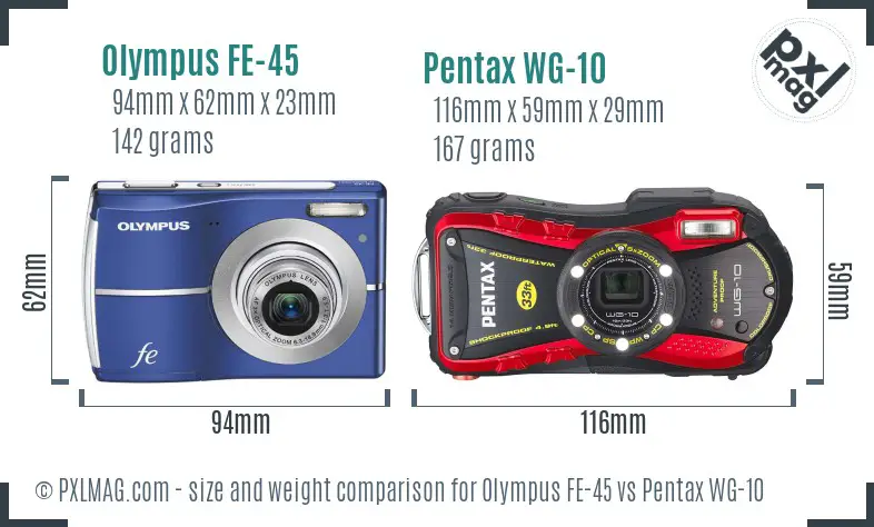 Olympus FE-45 vs Pentax WG-10 size comparison