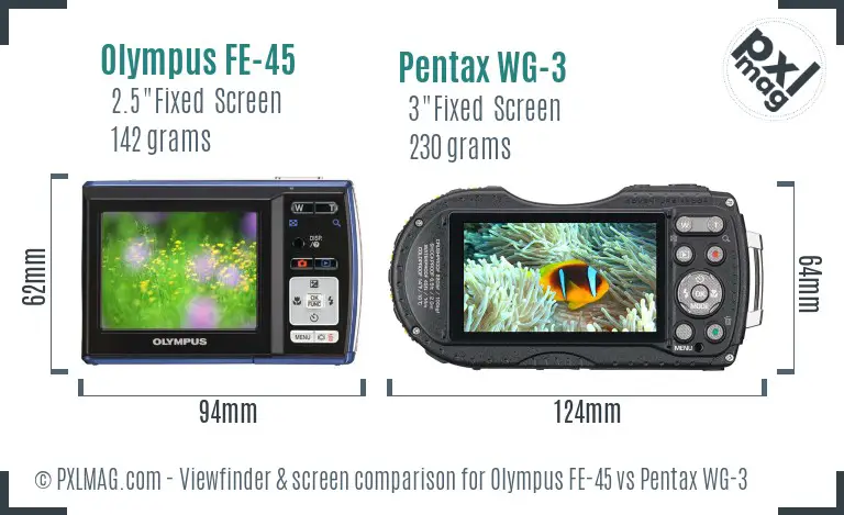 Olympus FE-45 vs Pentax WG-3 Screen and Viewfinder comparison Olympus FE-45 vs Pentax WG-3 Screen and Viewfinder comparison