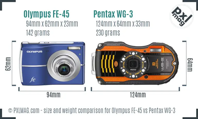 Olympus FE-45 vs Pentax WG-3 size comparison Olympus FE-45 vs Pentax WG-3 size comparison