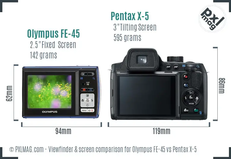 Olympus FE-45 vs Pentax X-5 Screen and Viewfinder comparison Olympus FE-45 vs Pentax X-5 Screen and Viewfinder comparison
