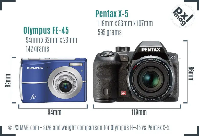 Olympus FE-45 vs Pentax X-5 size comparison Olympus FE-45 vs Pentax X-5 size comparison