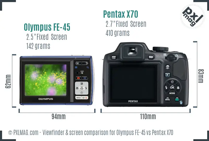 Olympus FE-45 vs Pentax X70 Screen and Viewfinder comparison