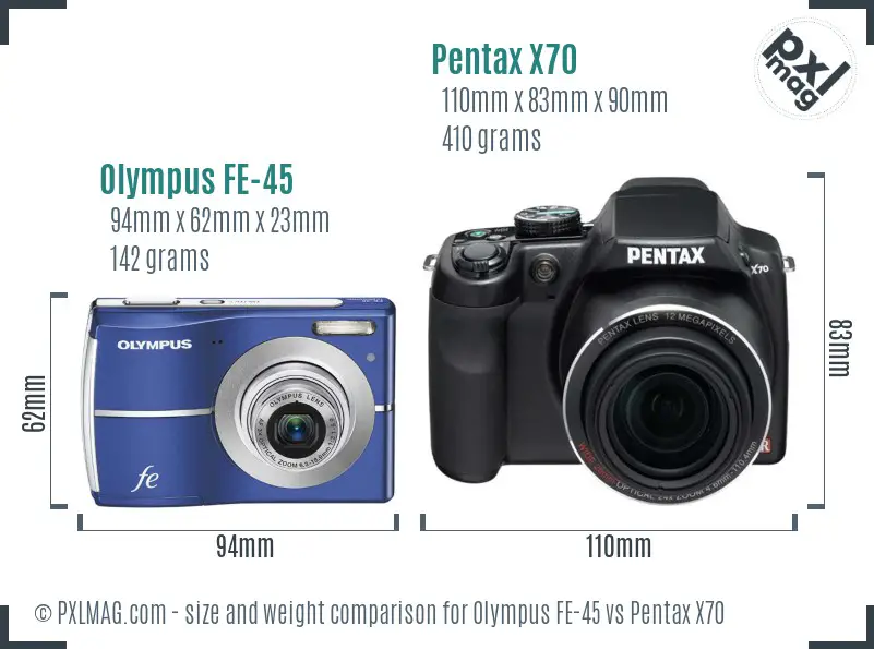 Olympus FE-45 vs Pentax X70 size comparison