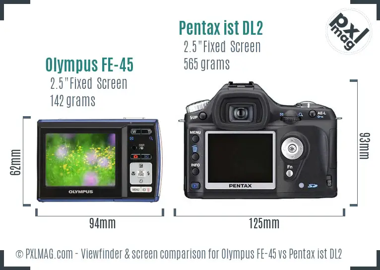 Olympus FE-45 vs Pentax ist DL2 Screen and Viewfinder comparison