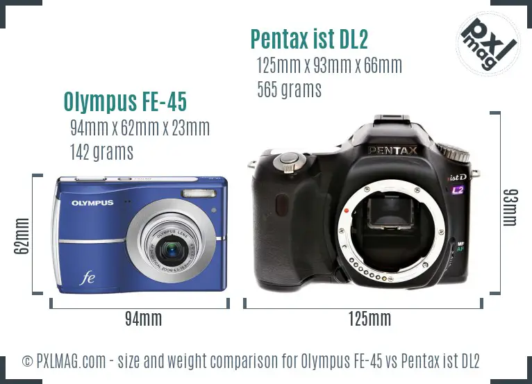 Olympus FE-45 vs Pentax ist DL2 size comparison
