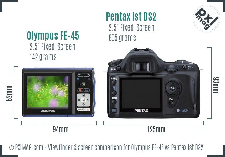 Olympus FE-45 vs Pentax ist DS2 Screen and Viewfinder comparison
