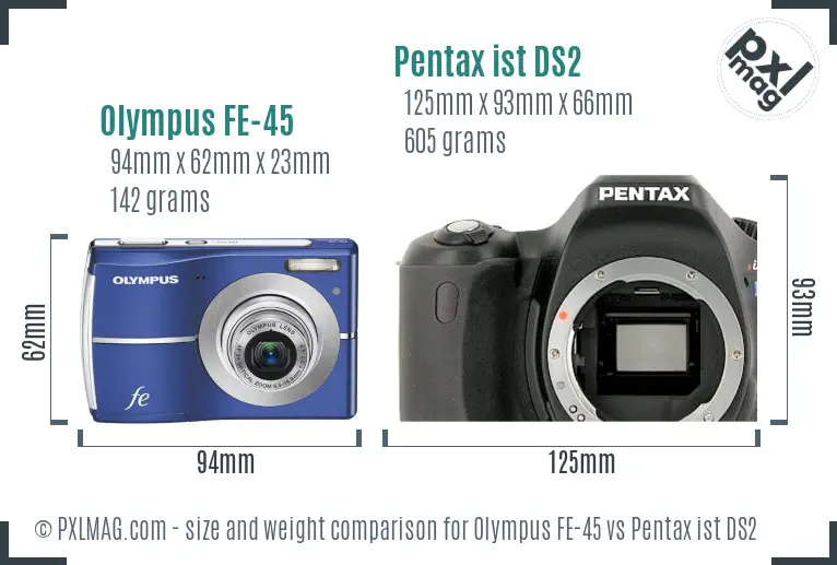 Olympus FE-45 vs Pentax ist DS2 size comparison