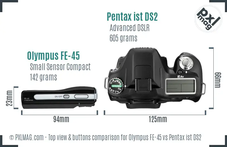 Olympus FE-45 vs Pentax ist DS2 top view buttons comparison