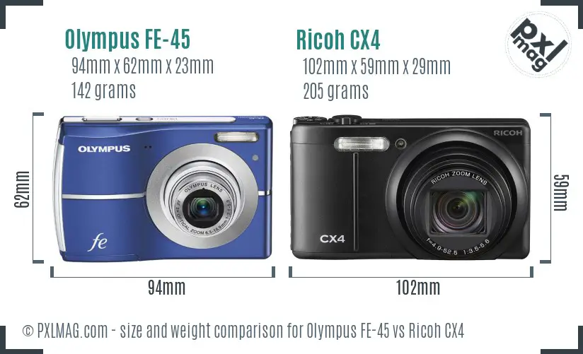 Olympus FE-45 vs Ricoh CX4 size comparison