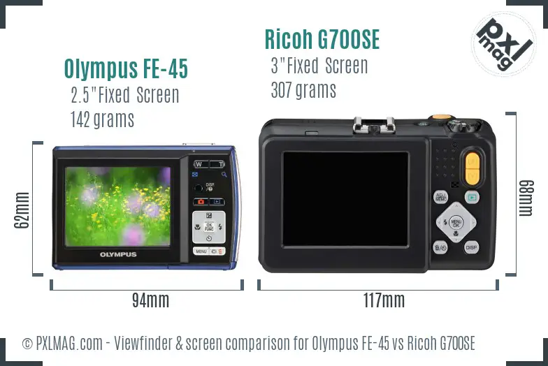 Olympus FE-45 vs Ricoh G700SE Screen and Viewfinder comparison