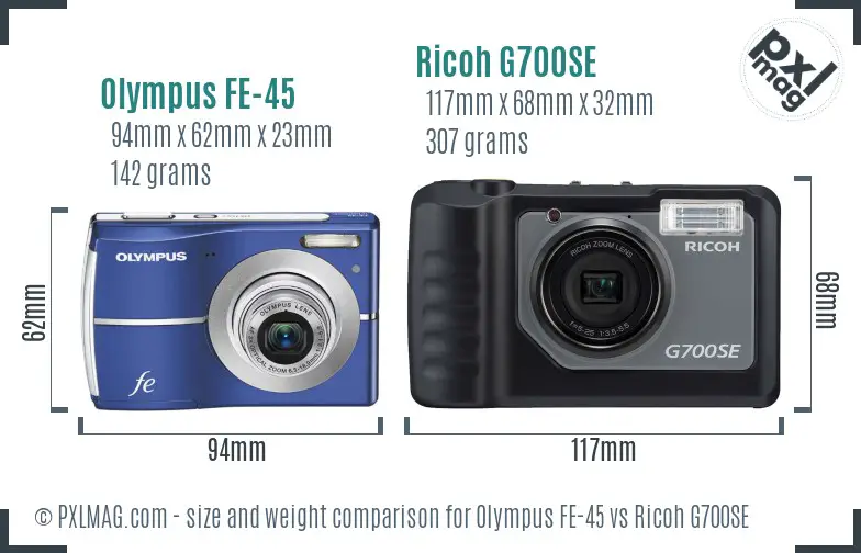 Olympus FE-45 vs Ricoh G700SE size comparison