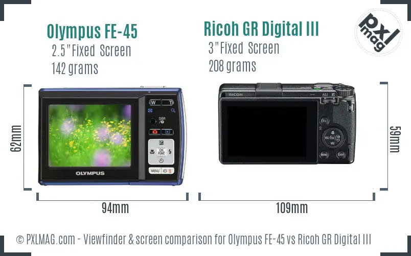 Olympus FE-45 vs Ricoh GR Digital III Screen and Viewfinder comparison Olympus FE-45 vs Ricoh GR Digital III Screen and Viewfinder comparison
