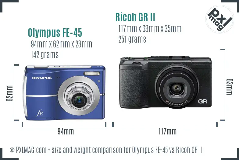 Olympus FE-45 vs Ricoh GR II size comparison