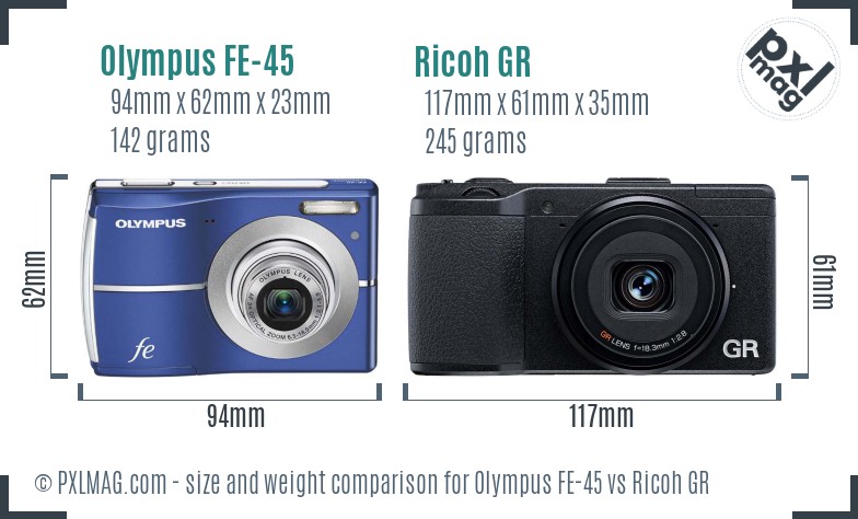 Olympus FE-45 vs Ricoh GR size comparison