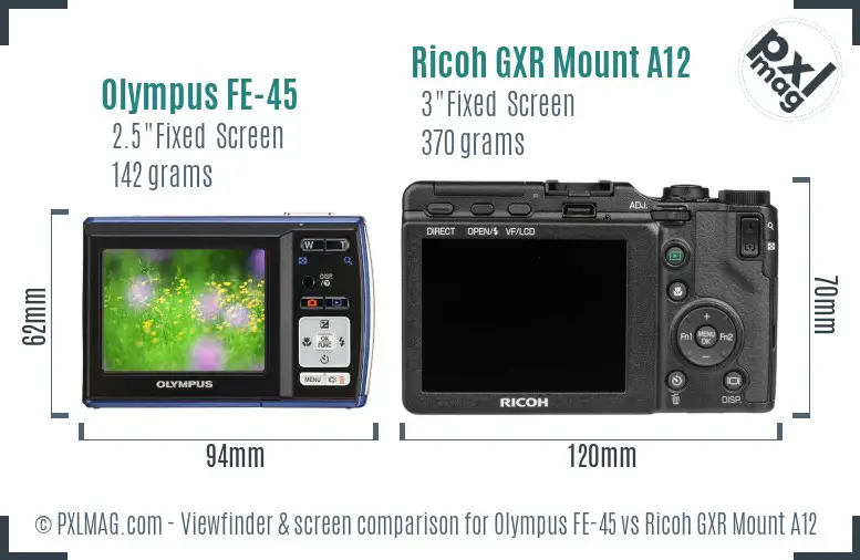 Olympus FE-45 vs Ricoh GXR Mount A12 Screen and Viewfinder comparison Olympus FE-45 vs Ricoh GXR Mount A12 Screen and Viewfinder comparison