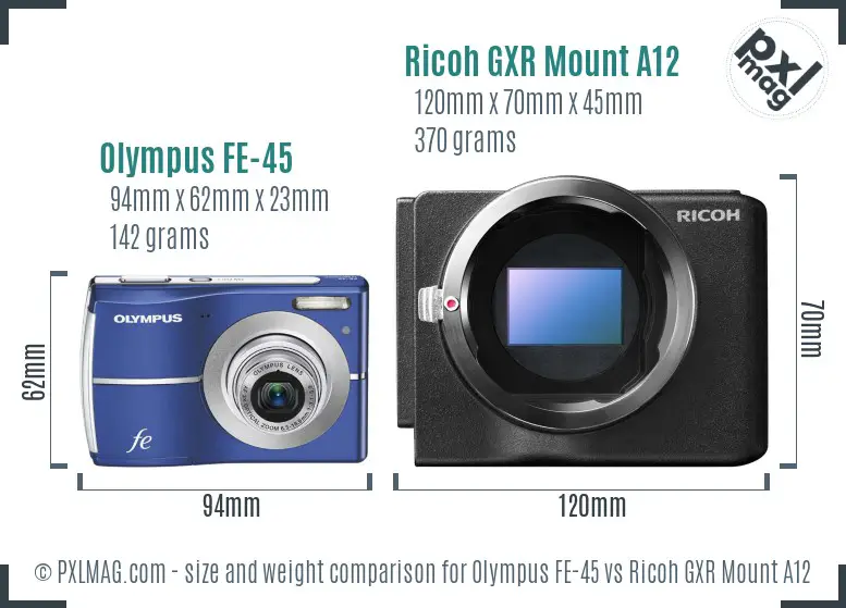 Olympus FE-45 vs Ricoh GXR Mount A12 size comparison Olympus FE-45 vs Ricoh GXR Mount A12 size comparison